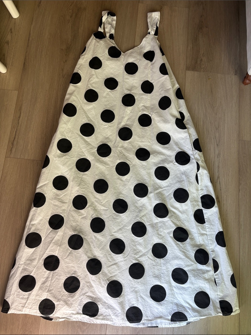 Pomander Place White A-Line Midi dress with Black Polka Dots